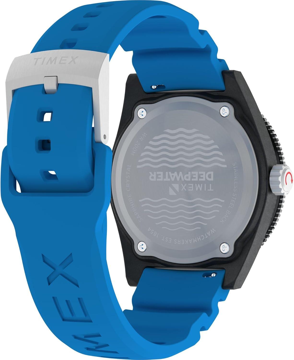 imageTimex Mens Deep Water Reef 41mm WatchBlueStainless SteelBlack