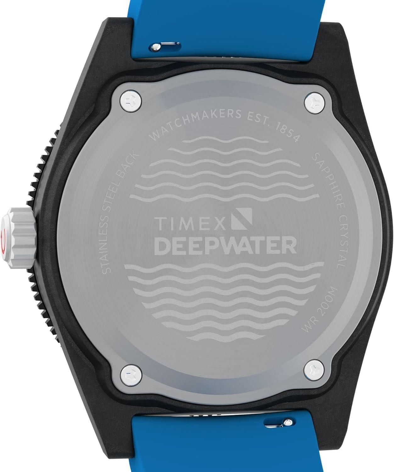 imageTimex Mens Deep Water Reef 41mm WatchBlueStainless SteelBlack