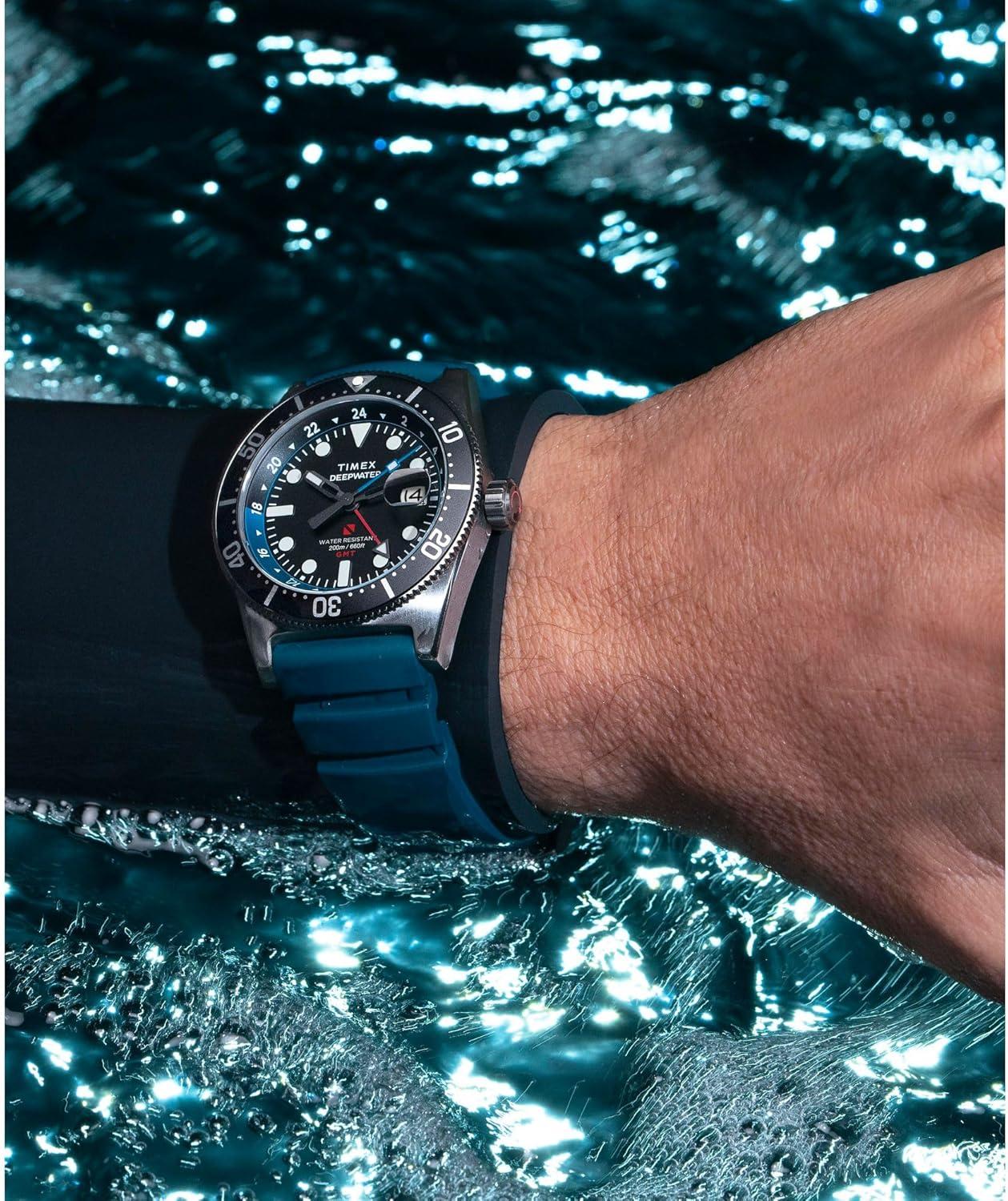 imageTimex Mens Deep Water Reef 41mm WatchBlueTitaniumBlack