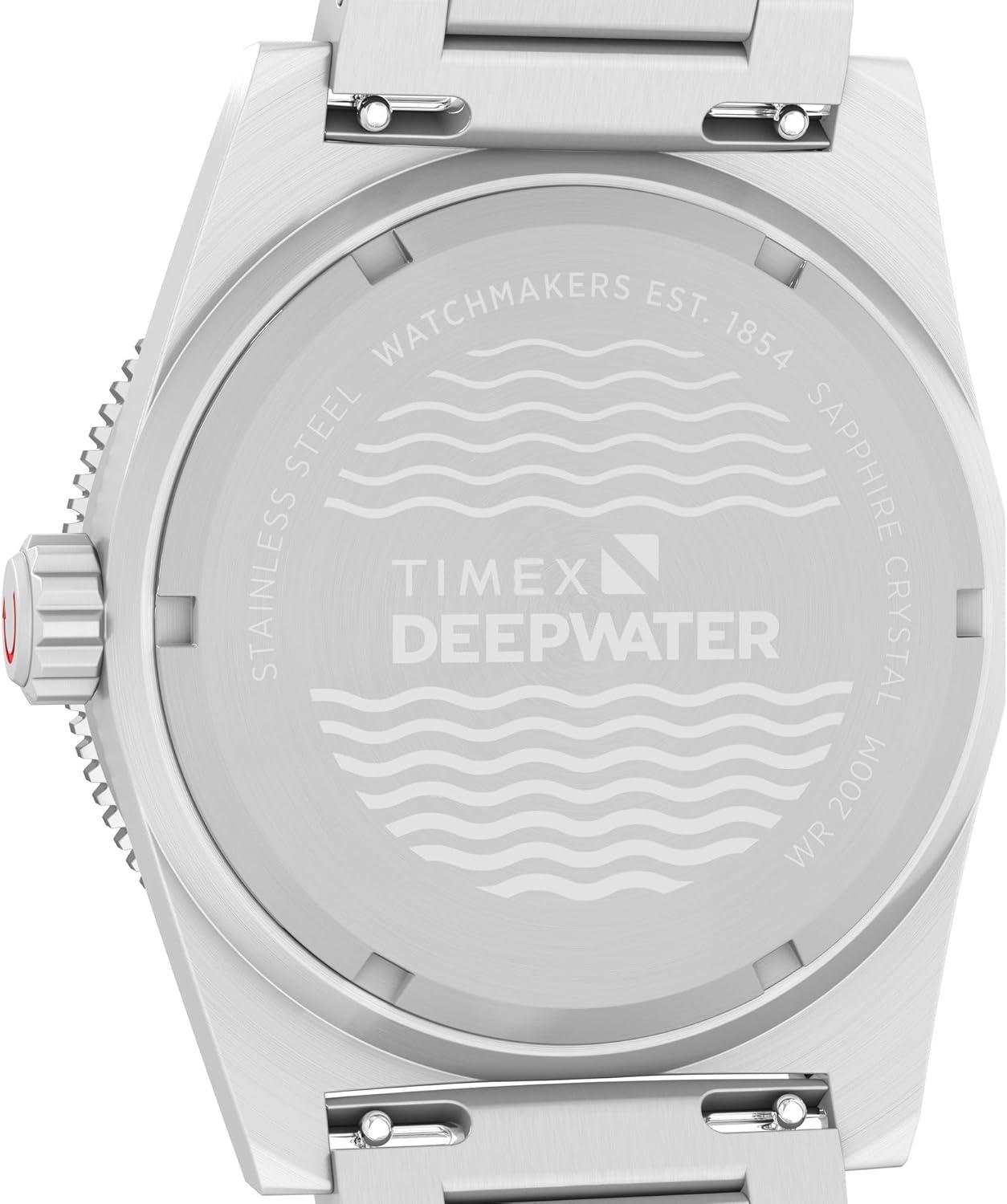 imageTimex Mens Deep Water Reef 41mm WatchStainless SteelStainless SteelBlackRed