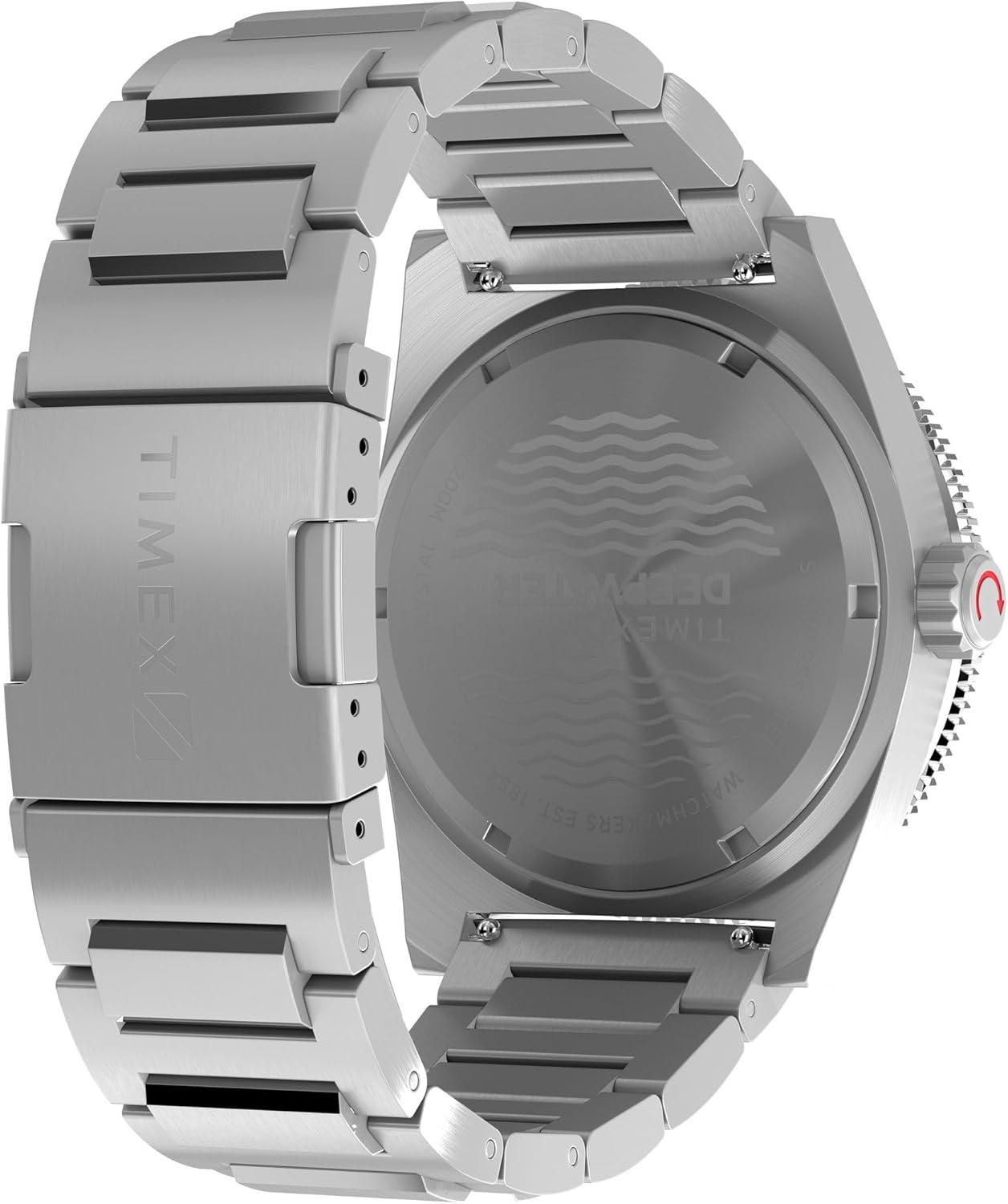 imageTimex Mens Deep Water Reef 41mm WatchStainless SteelStainless SteelBlackRed