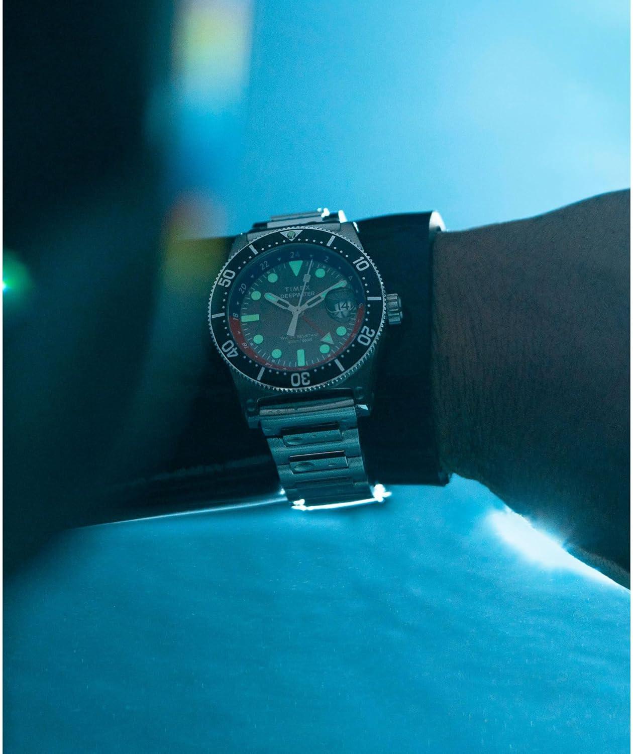 imageTimex Mens Deep Water Reef 41mm WatchStainless SteelStainless SteelBlackRed