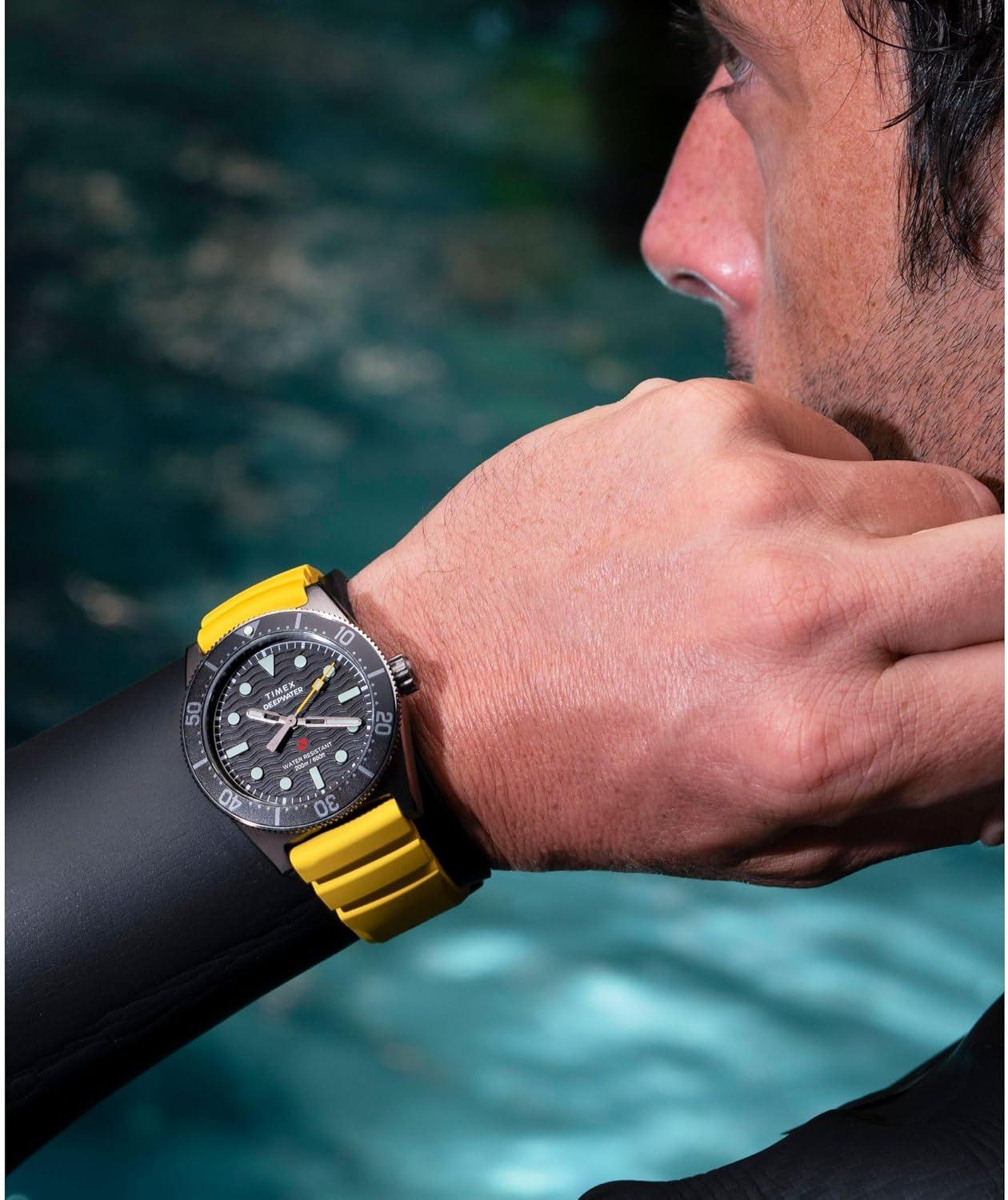 imageTimex Mens Deep Water Reef 41mm WatchYellowTitaniumBlack