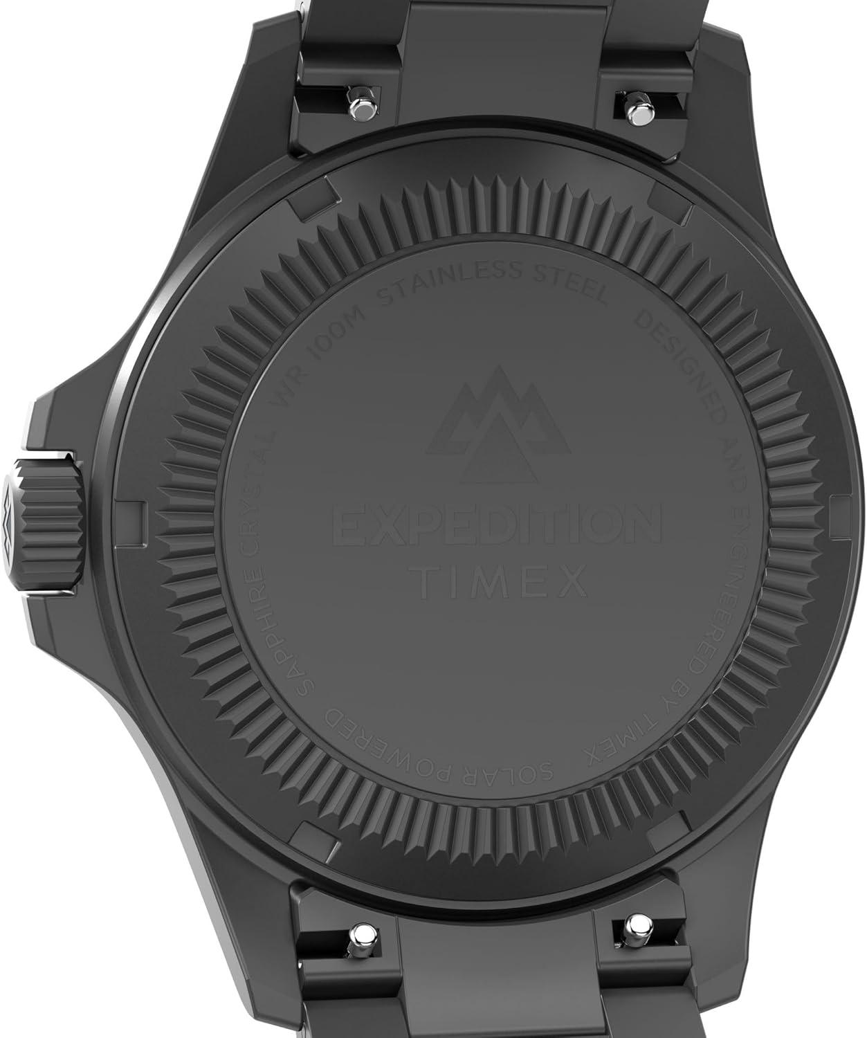 imageTimex Mens Expedition Field Solar 41mm Watch  Gunmetal Bracelet Green Dial Gunmetal Case