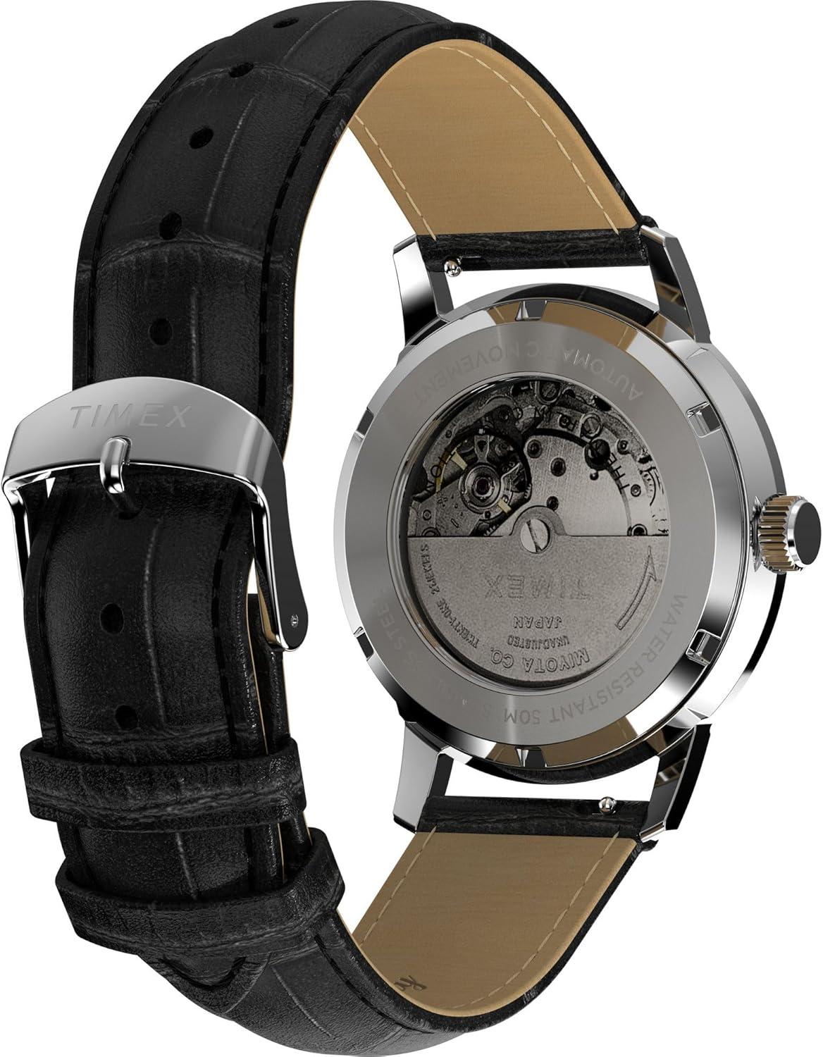 imageTimex Mens Marlin 38mm Watch  Black Strap Green Dial Stainless Steel Case