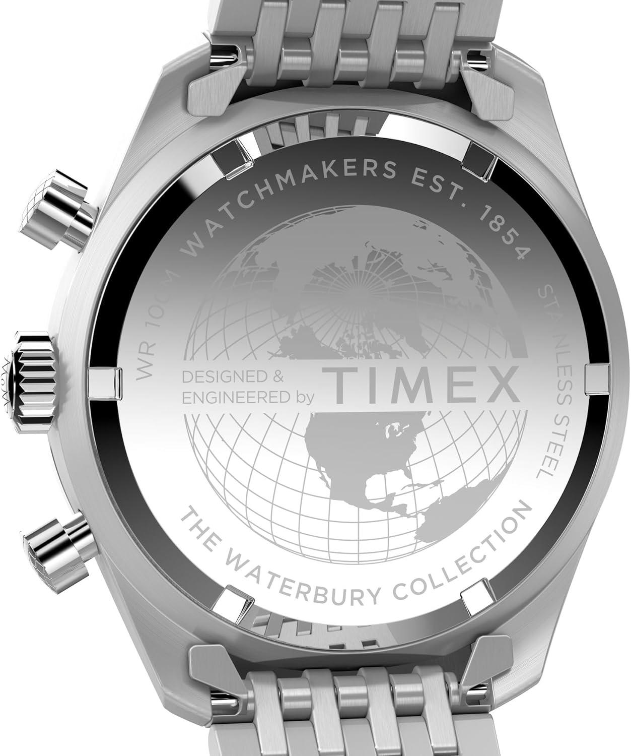 imageTimex Mens Waterbury Chronograph 41mm Watch  Black Bracelet Black Dial Stainless Steel Case