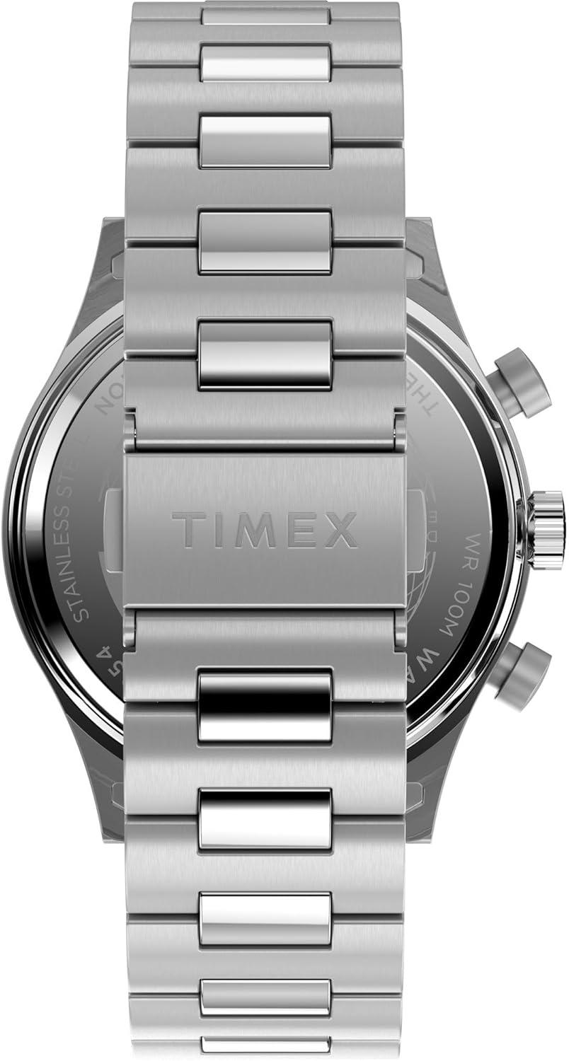imageTimex Mens Waterbury Chronograph 42mm Watch  Stainless Steel Bracelet Black Dial Stainless Steel CaseStainless Steel