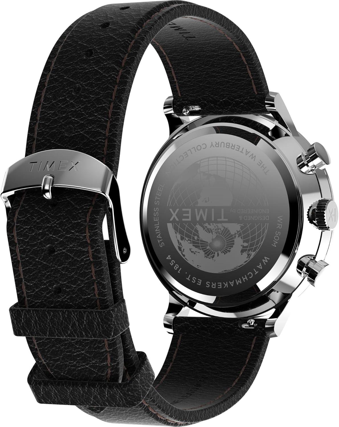 imageTimex Mens Waterbury Classic 40mm Watch  Black Strap Cream Dial Stainless Steel Case