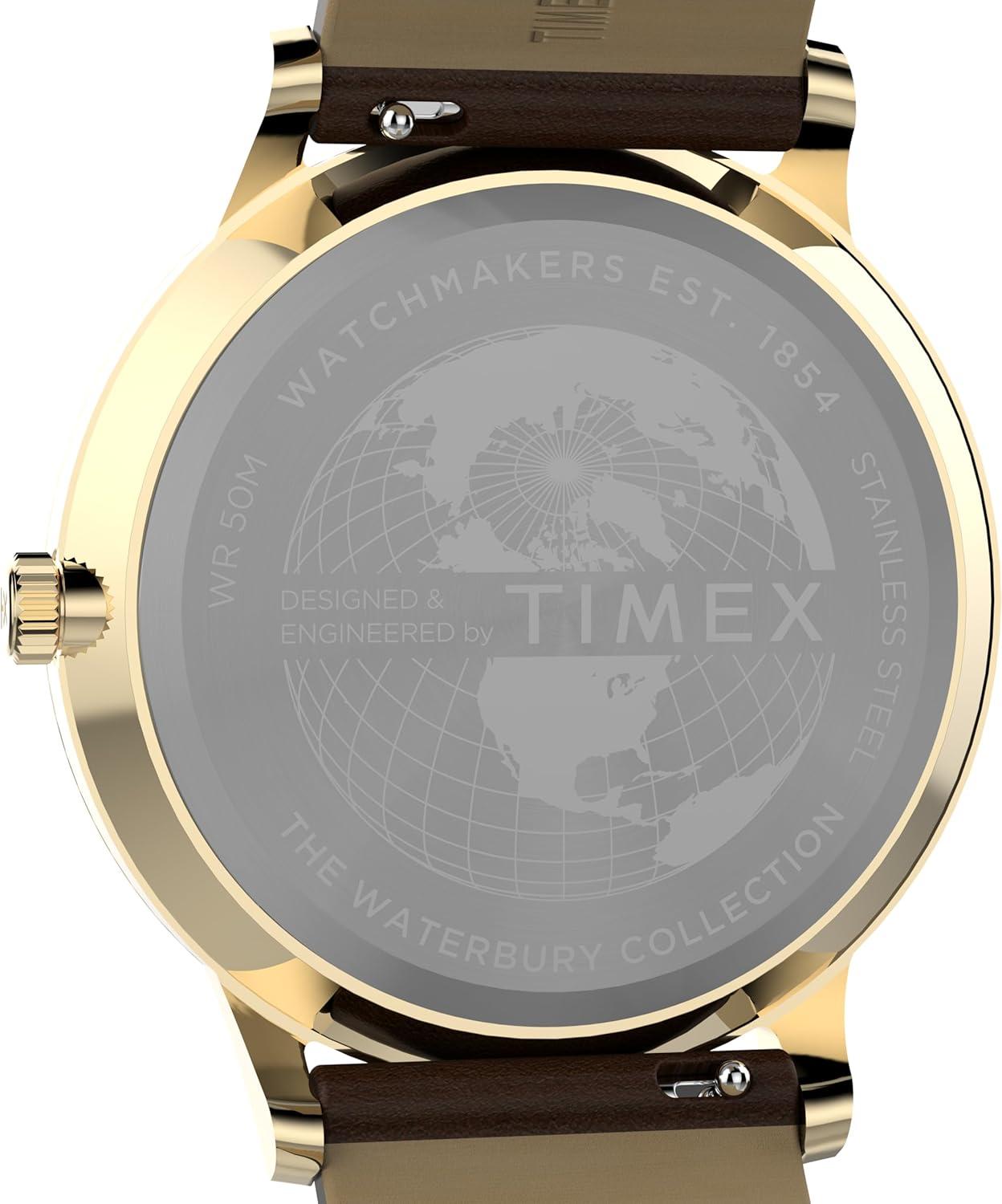 imageTimex Mens Waterbury Classic 40mm Watch  Brown Strap White Dial GoldTone Case