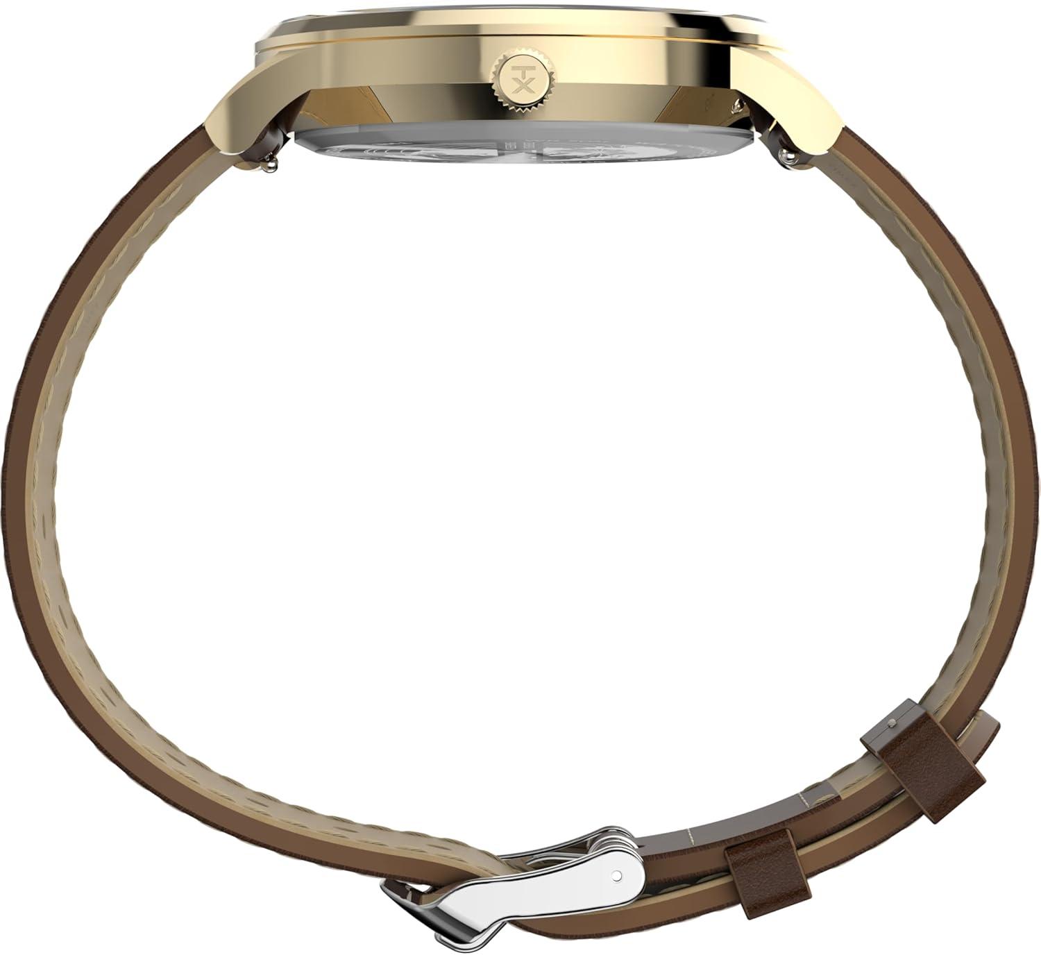 imageTimex Mens Waterbury Classic 40mm Watch  Brown Strap White Dial GoldTone Case