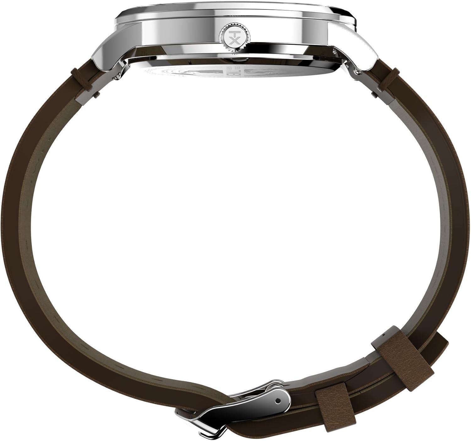 imageTimex Mens Waterbury Classic 40mm Watch  Brown Strap White Dial Stainless Steel Case