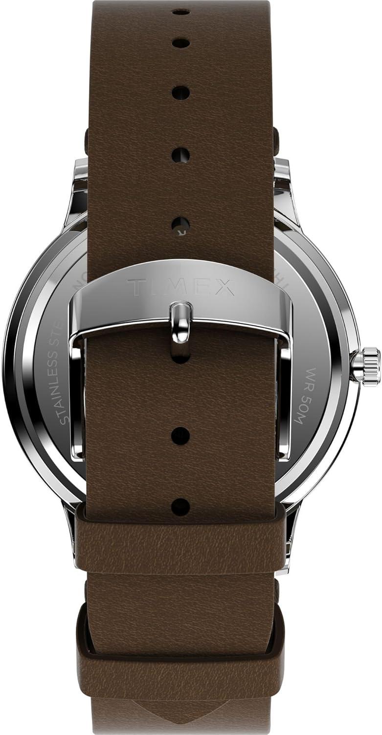 imageTimex Mens Waterbury Classic 40mm Watch  Brown Strap White Dial Stainless Steel Case