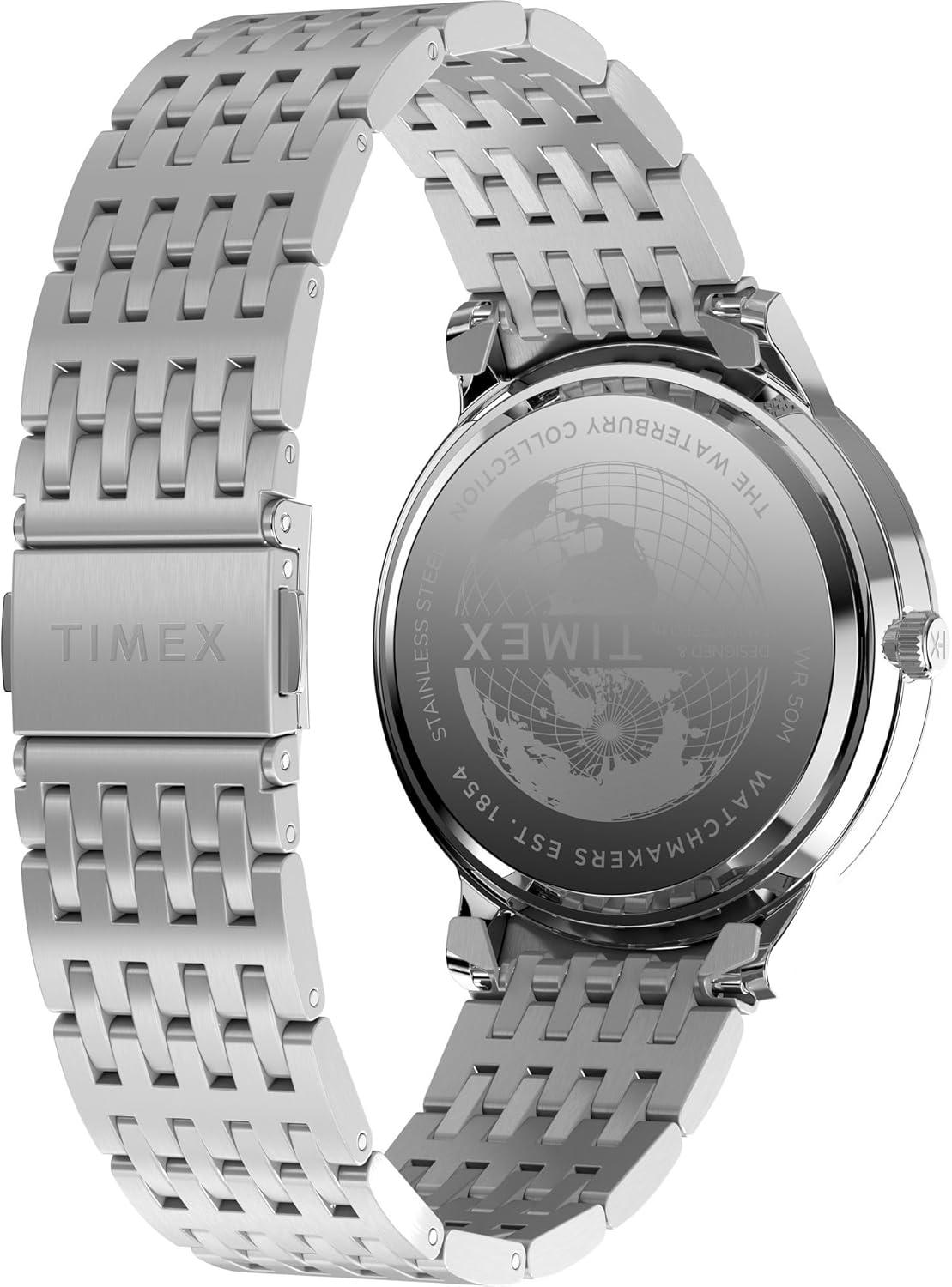 imageTimex Mens Waterbury Classic 40mm Watch  Stainless Steel Bracelet Blue Dial Stainless Steel Case