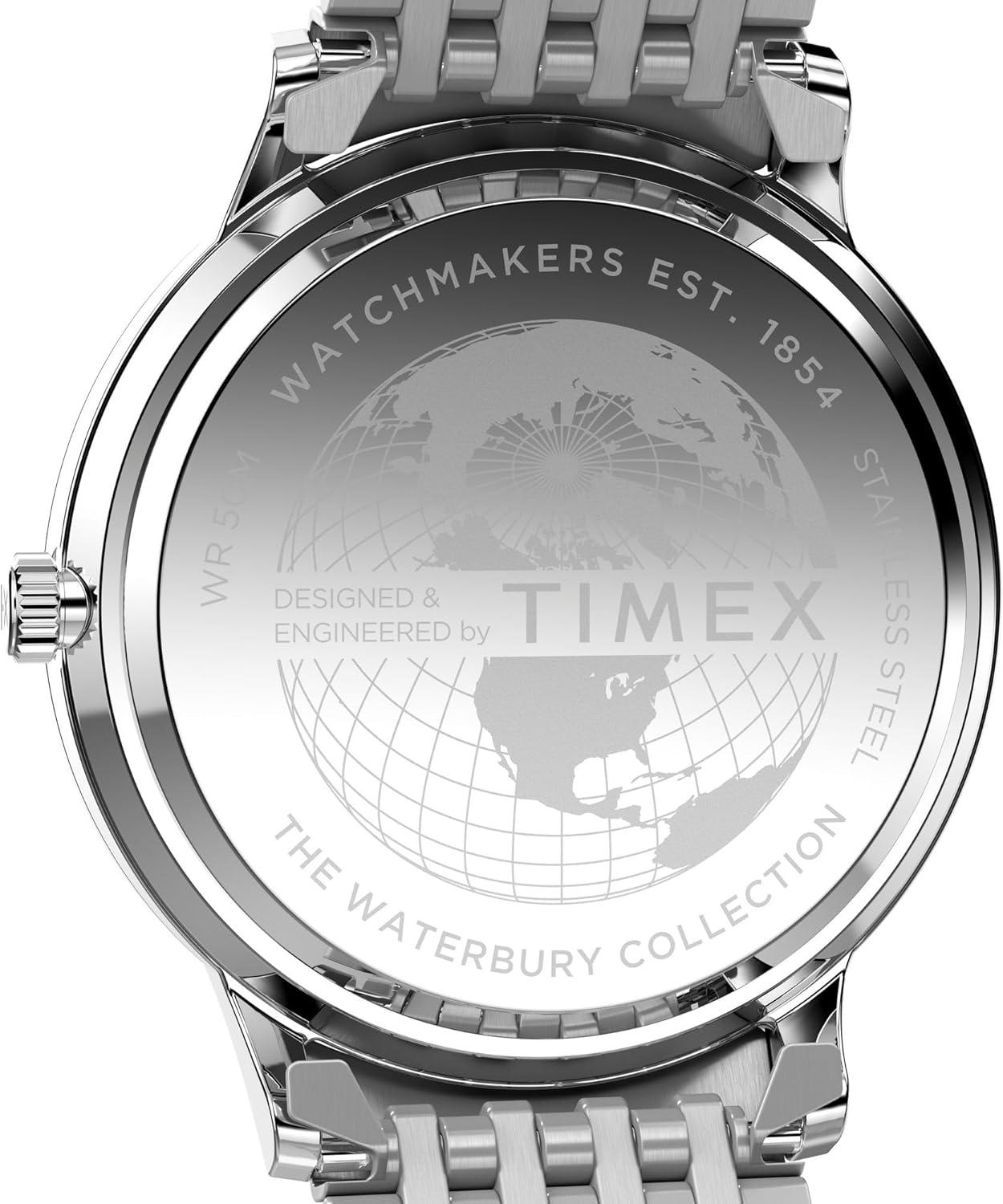 imageTimex Mens Waterbury Classic 40mm Watch  Stainless Steel Bracelet Blue Dial Stainless Steel Case