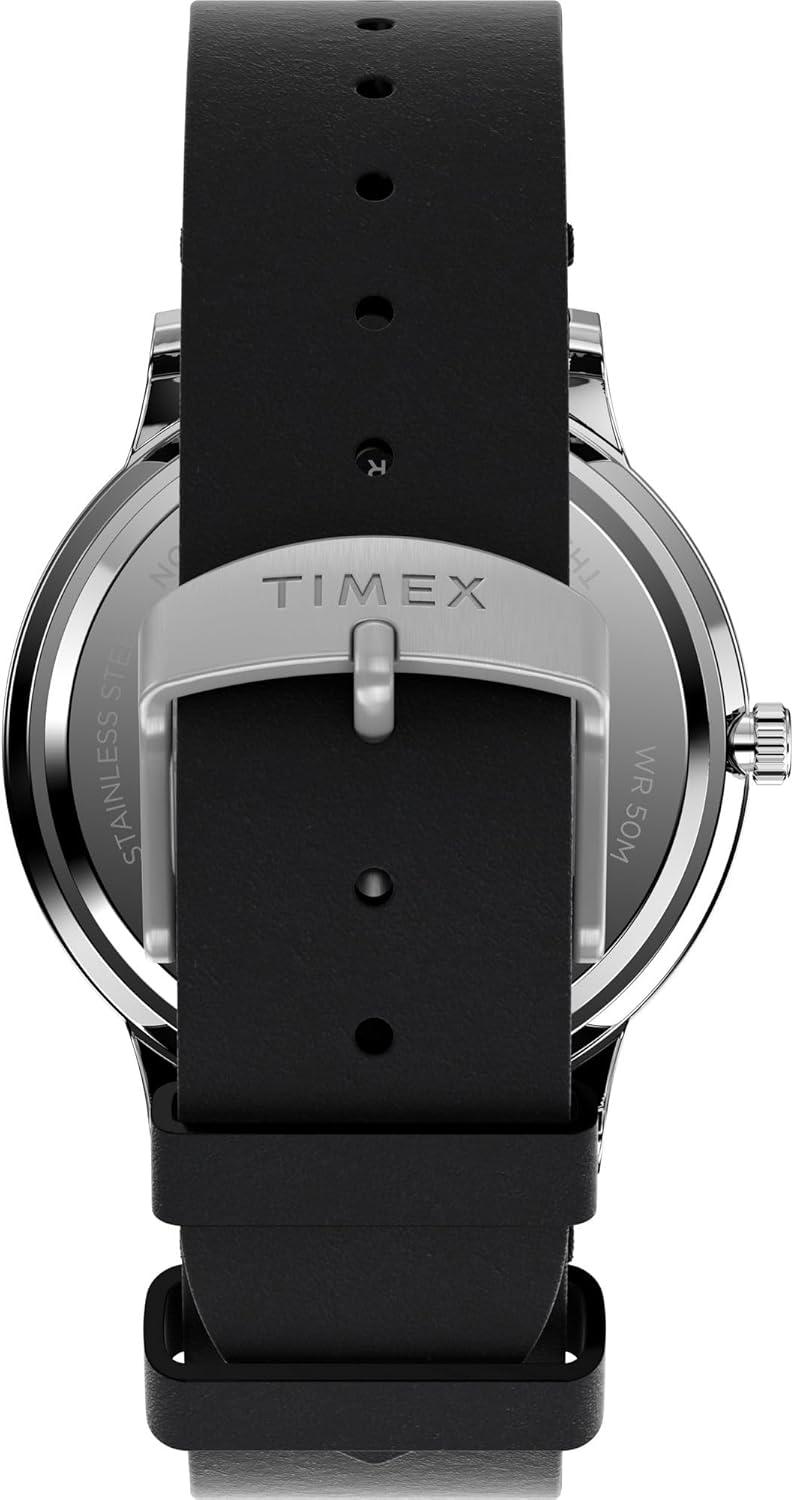 imageTimex Mens Waterbury Classic Chrono 40mm Stainless Steel Quartz Dress Watch with Leather StrapBlack