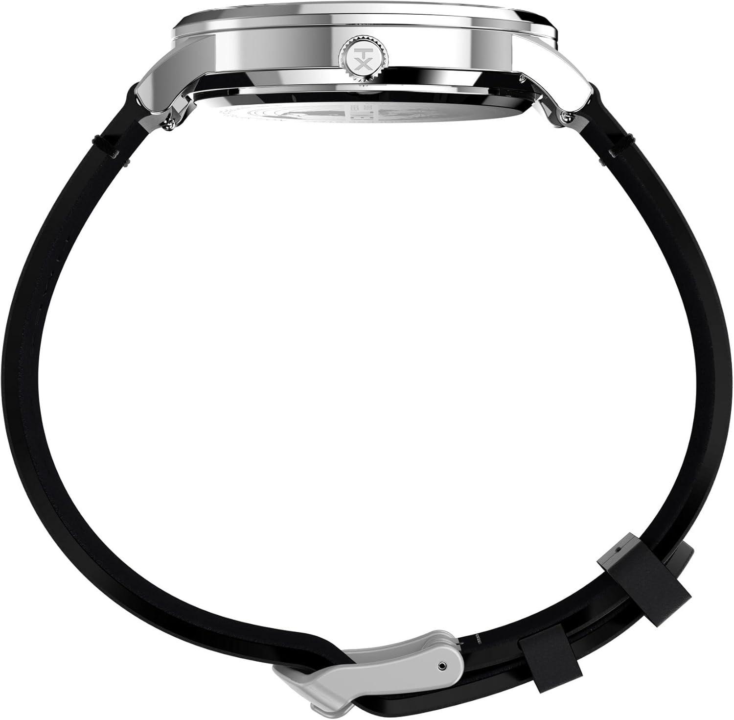 imageTimex Mens Waterbury Classic Chrono 40mm Stainless Steel Quartz Dress Watch with Leather StrapBlack