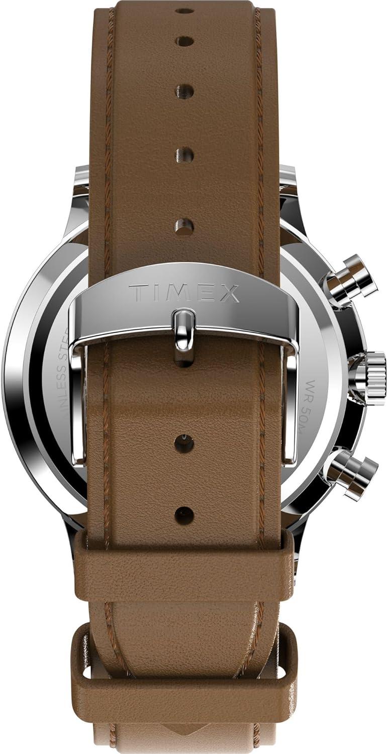 imageTimex Mens Waterbury Classic Chrono 40mm Stainless Steel Quartz Dress Watch with Leather StrapBrown