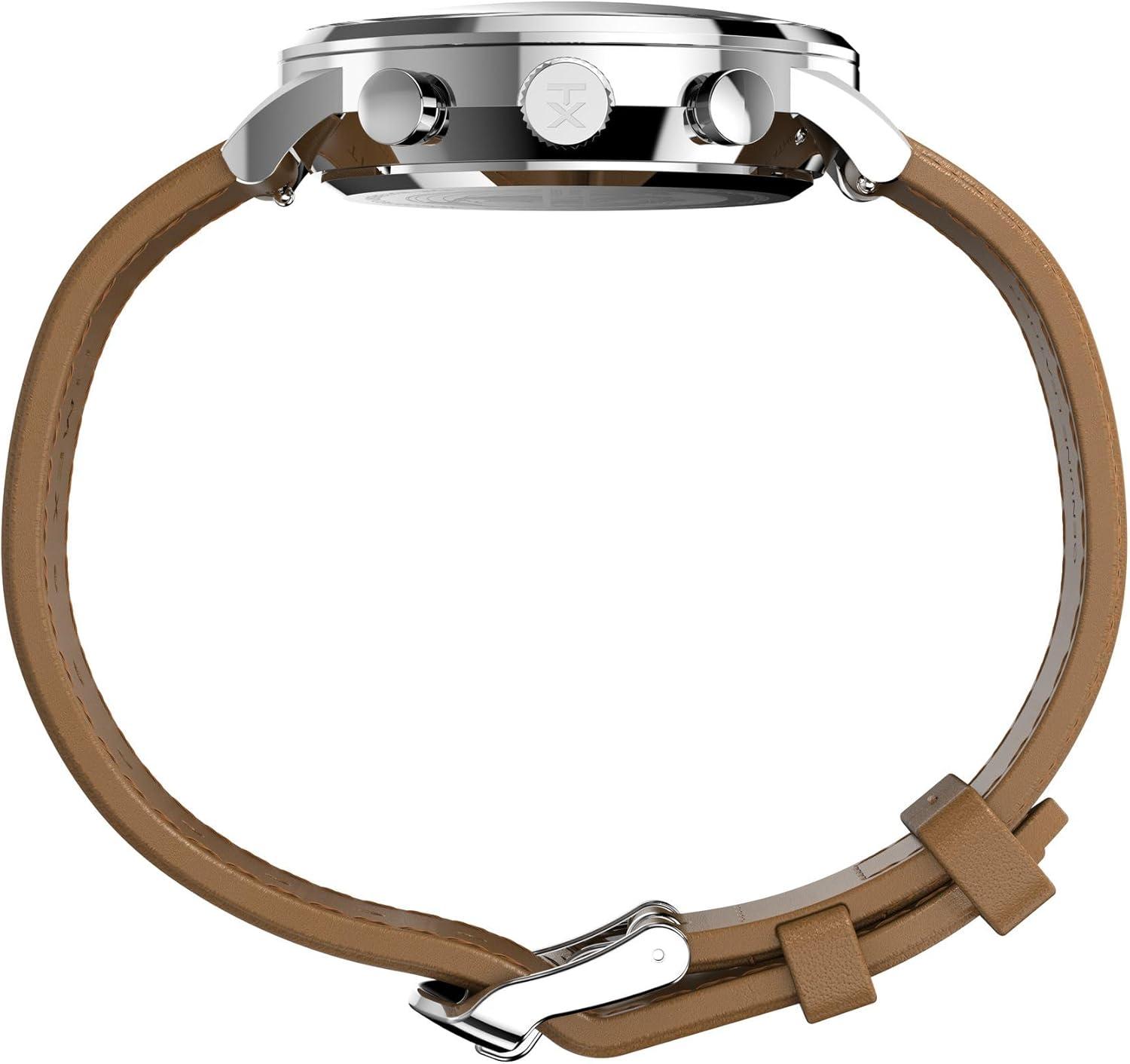 imageTimex Mens Waterbury Classic Chrono 40mm Stainless Steel Quartz Dress Watch with Leather StrapBrown