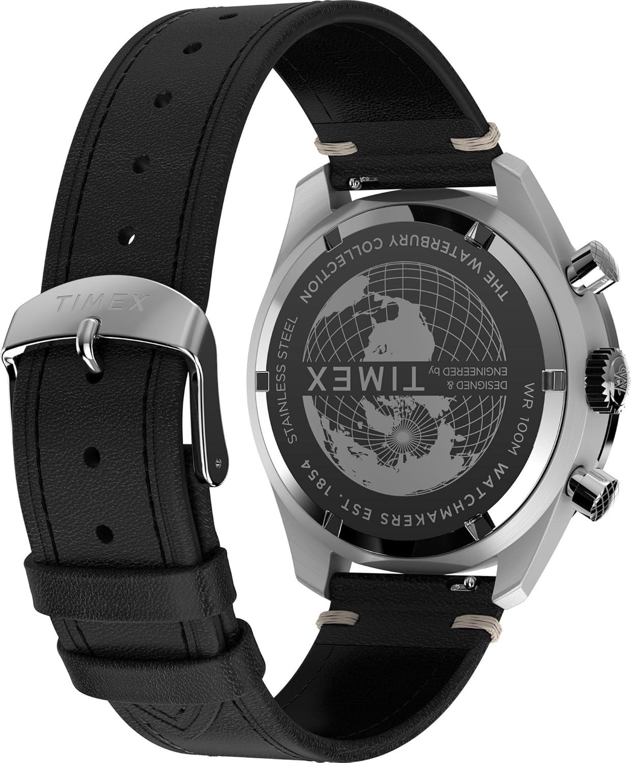 imageTimex Mens Waterbury Traditional 41mm WatchBlackStainless SteelBlue