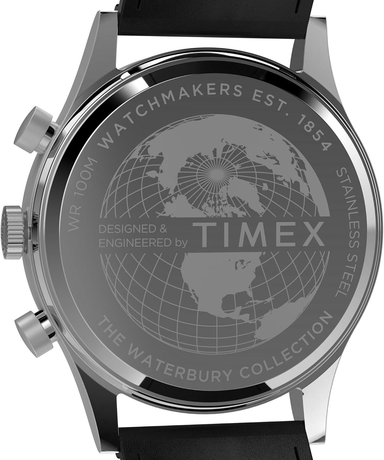 imageTimex Mens Waterbury Traditional 41mm WatchBlackStainless SteelDark Blue