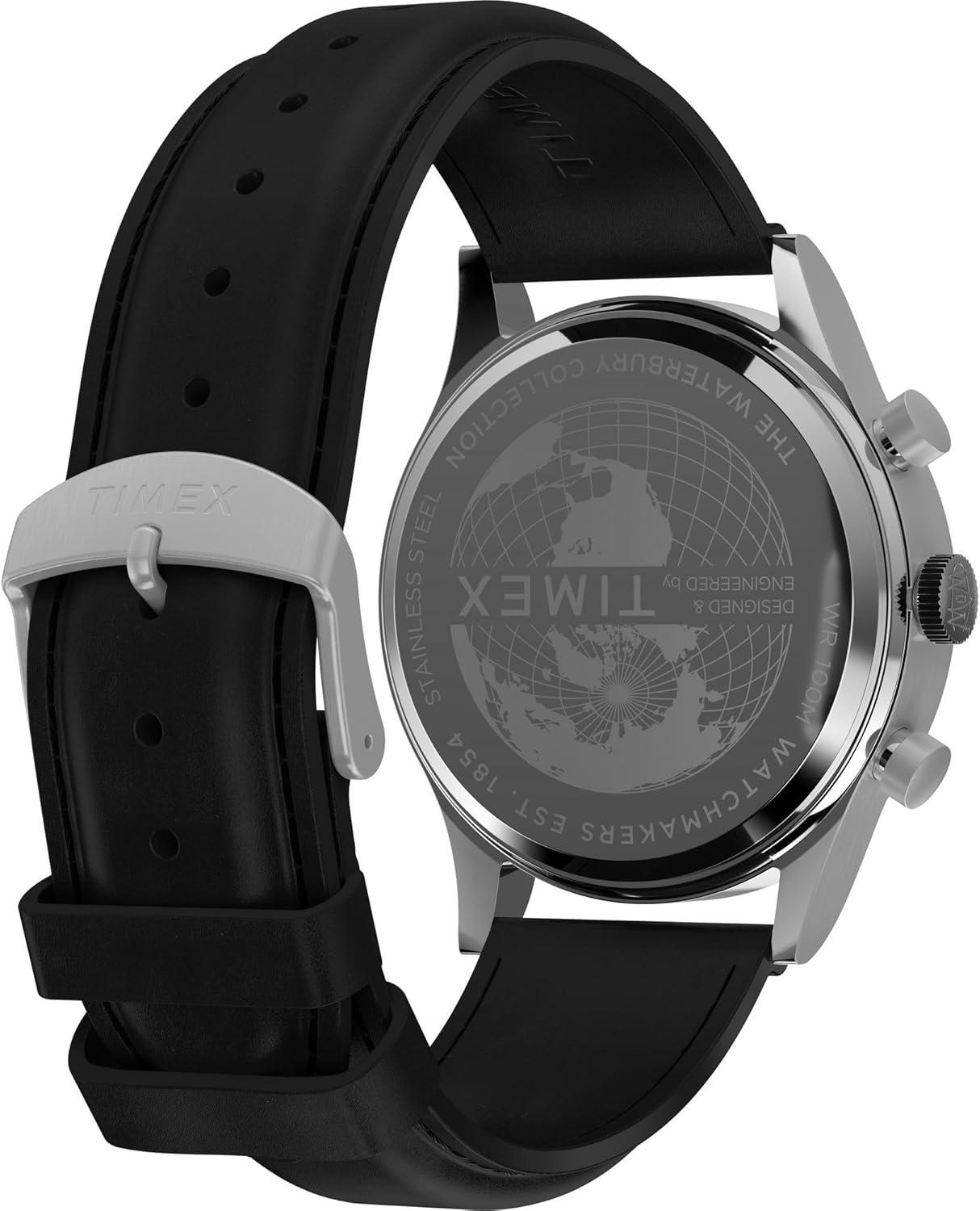 imageTimex Mens Waterbury Traditional 41mm WatchBlackStainless SteelDark Blue