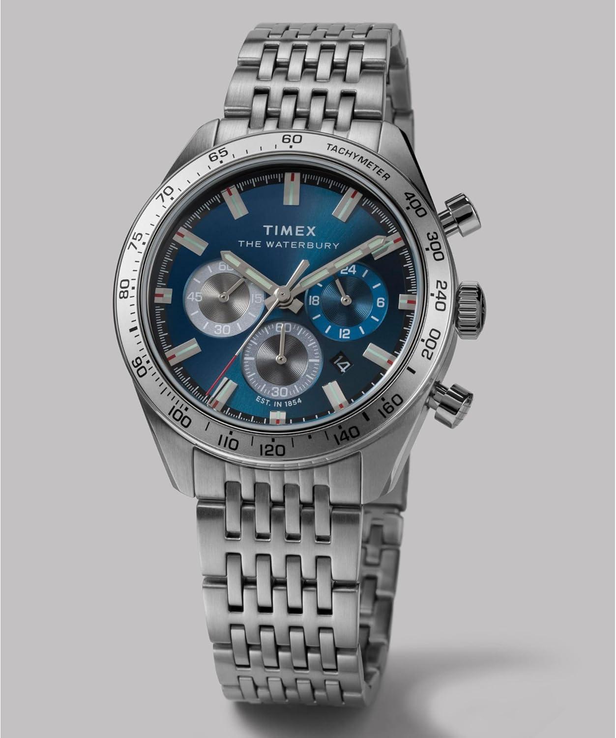 imageTimex Mens Waterbury Traditional 41mm WatchStainless SteelStainless SteelBlue