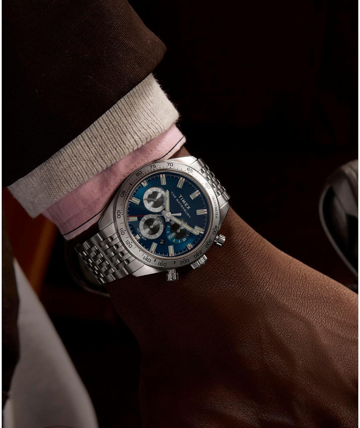 imageTimex Mens Waterbury Traditional 41mm WatchStainless SteelStainless SteelBlue