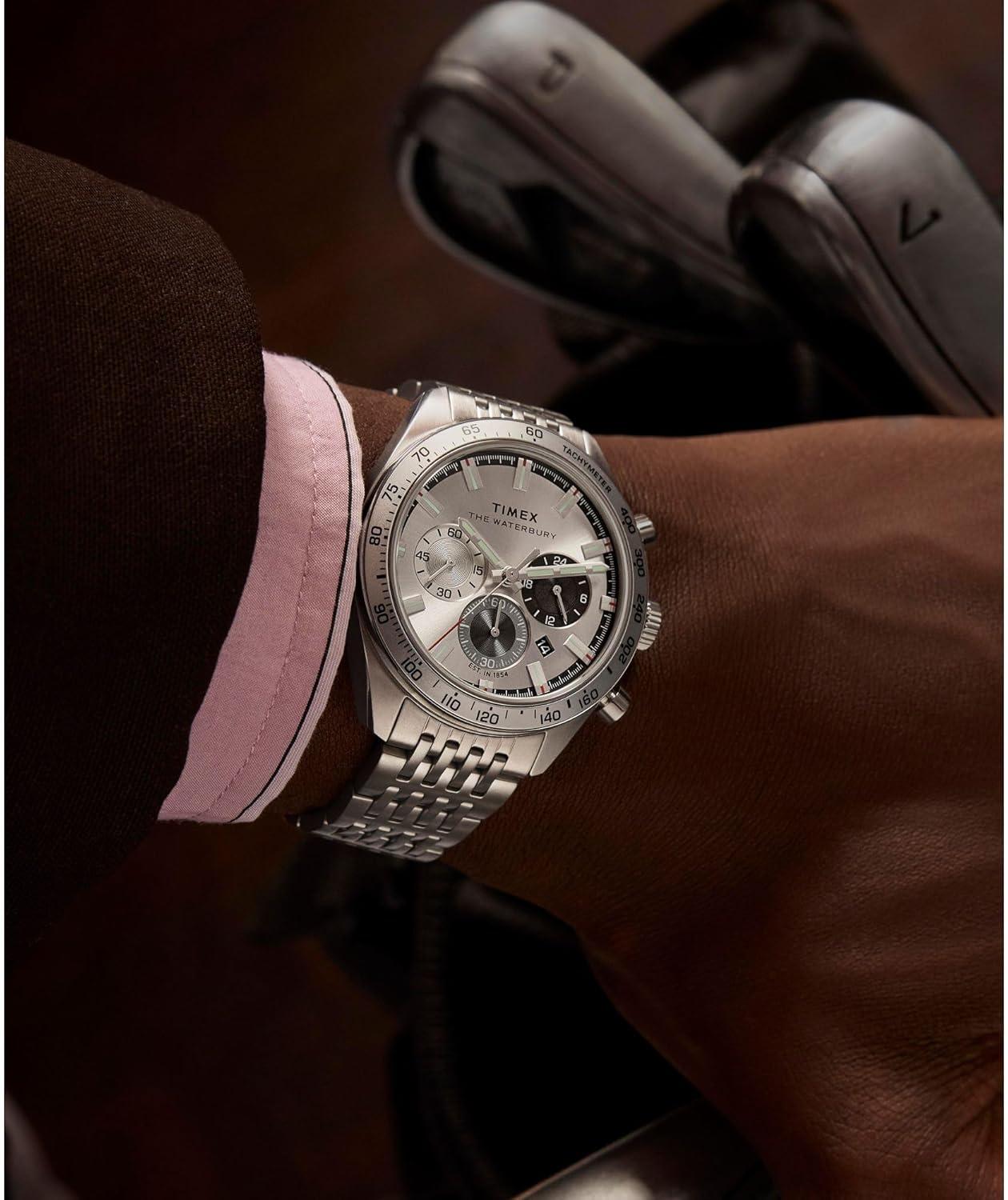 imageTimex Mens Waterbury Traditional 41mm WatchStainless SteelStainless SteelSilverTone