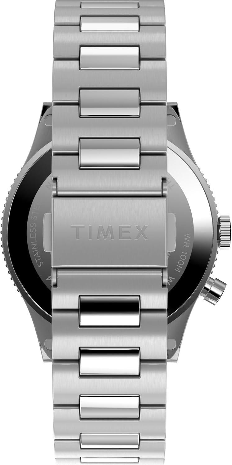 imageTimex Mens Waterbury Traditional GMT 39mm Watch  Stainless Steel Bracelet Black Dial Stainless Steel Case