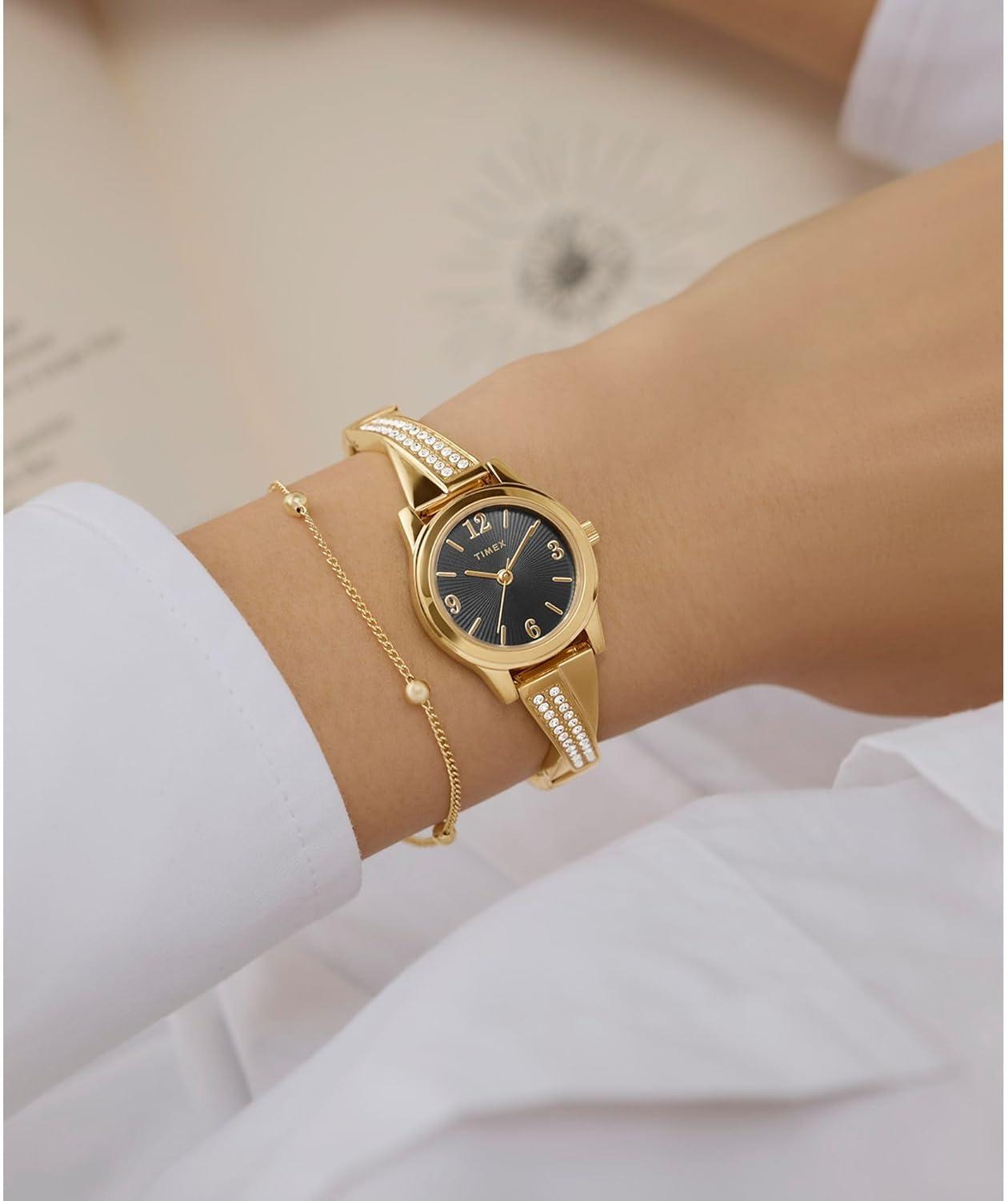 imageTimex Womens Fashion Stretch Bangles 25mm WatchGoldToneGoldToneBlack