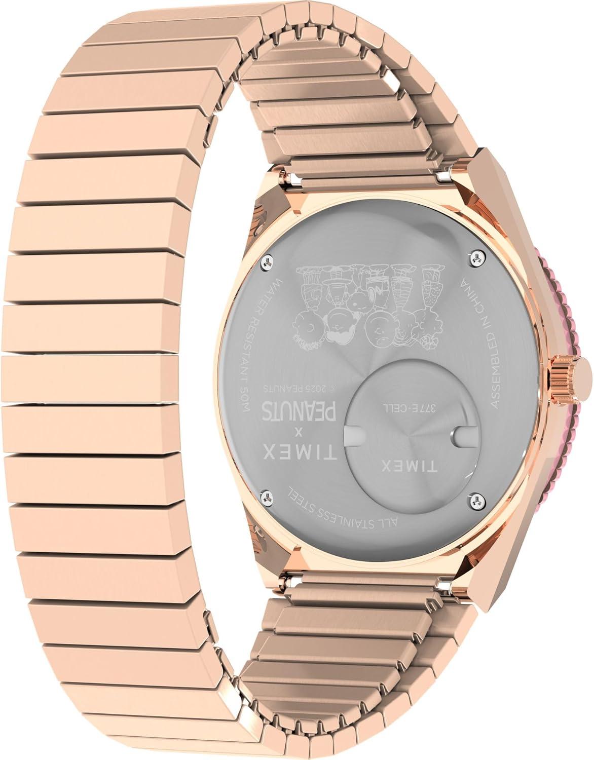 imageTimex Womens Peanuts Q 36mm Watch  Rose GoldTone Expansion Band Pink Dial Rose GoldTone Case