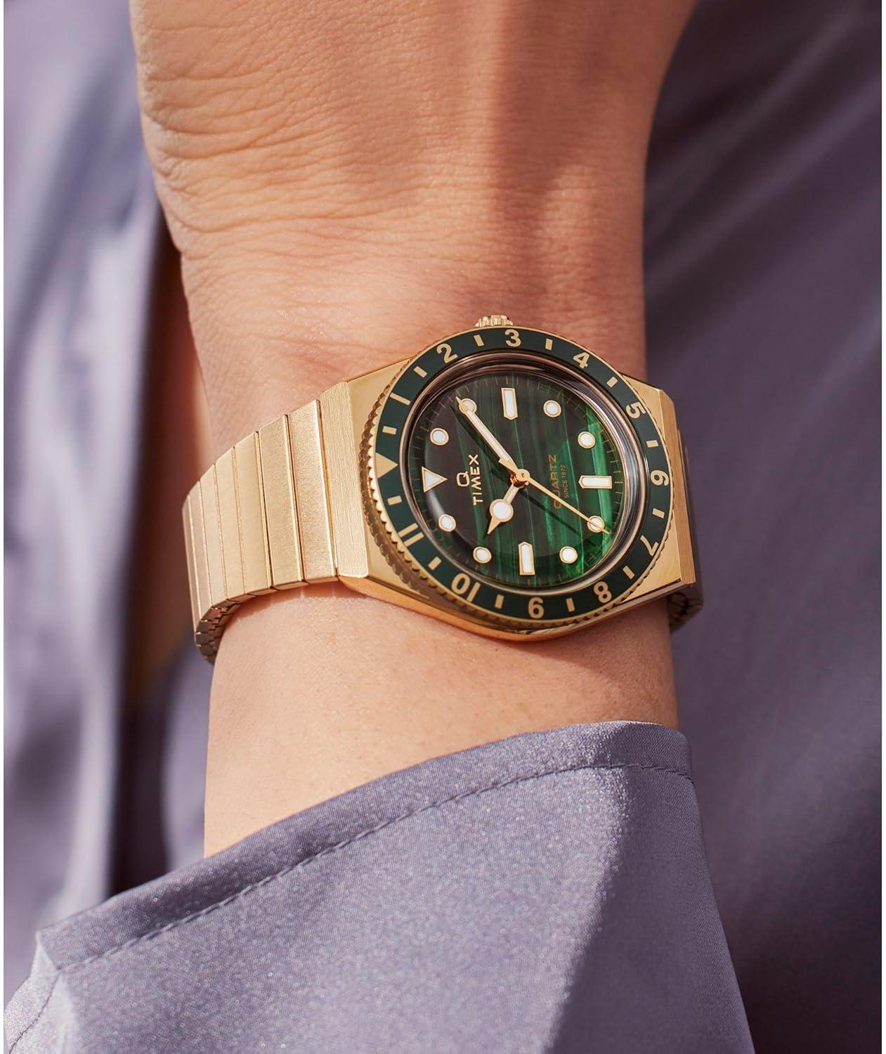 imageTimex Womens Q 36mm WatchGoldToneGoldToneGreen