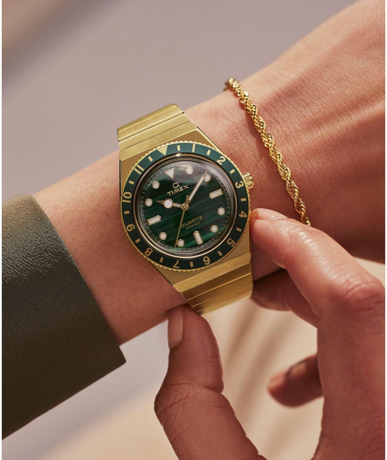 imageTimex Womens Q 36mm WatchGoldToneGoldToneGreen