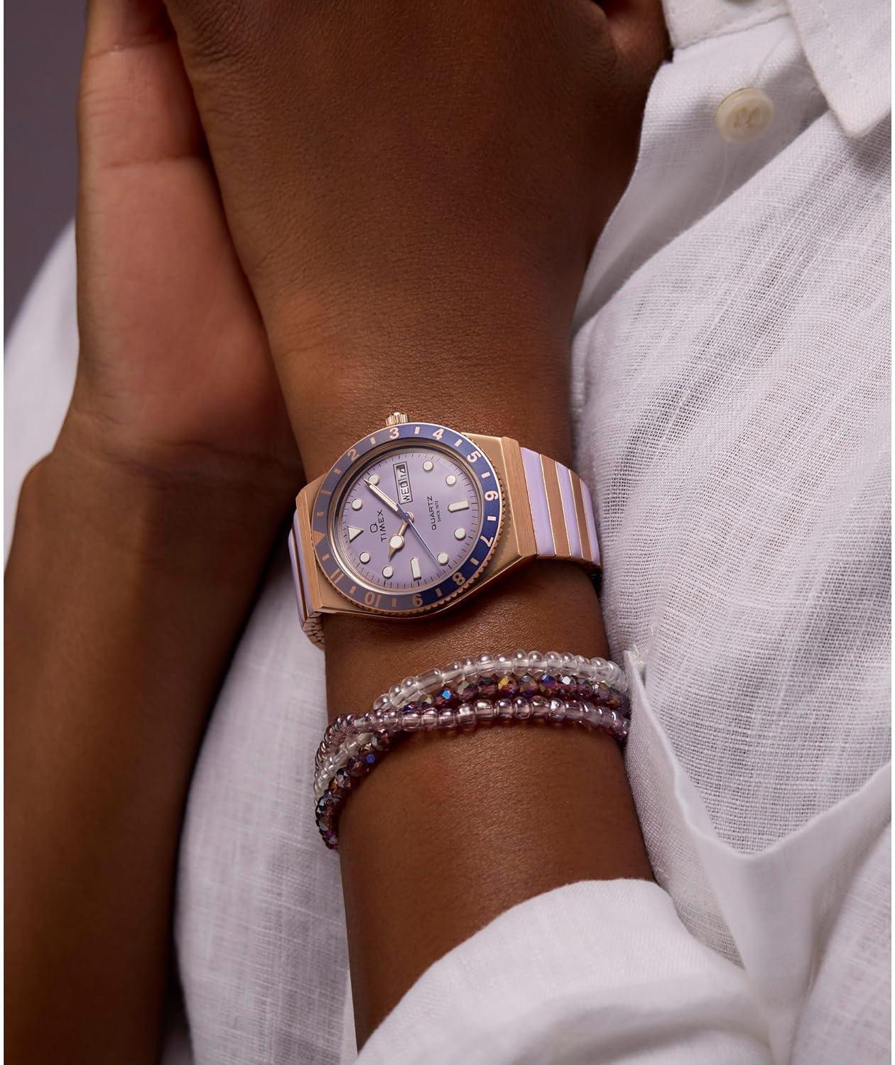 imageTimex Womens Q 36mm WatchTwoToneRose GoldTonePurple