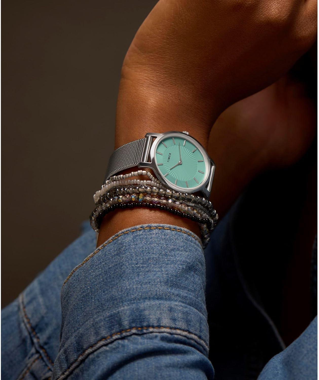 imageTimex Womens Transcend 34mm WatchSilverToneSilverToneBlue