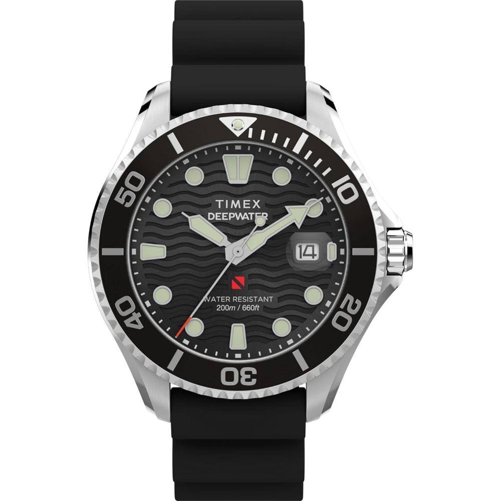imageTimex Mens Deep Water Meridian 44mm WatchBlackStainless SteelBlack