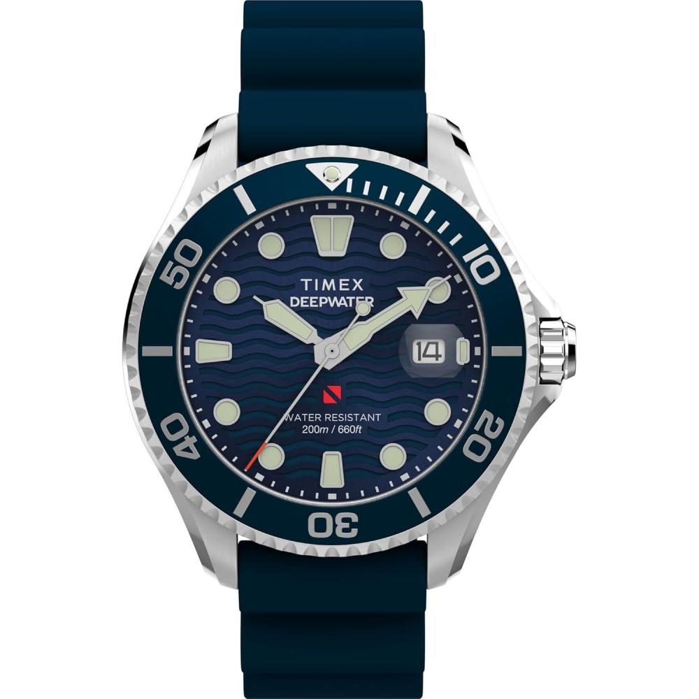 imageTimex Mens Deep Water Meridian 44mm WatchBlueStainless SteelBlue