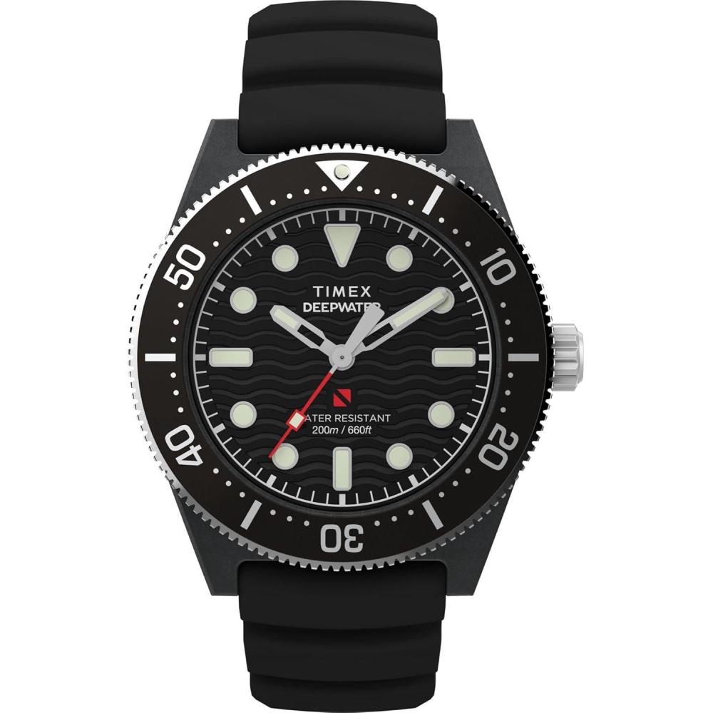 imageTimex Mens Deep Water Reef 41mm WatchBlackStainless SteelBlack