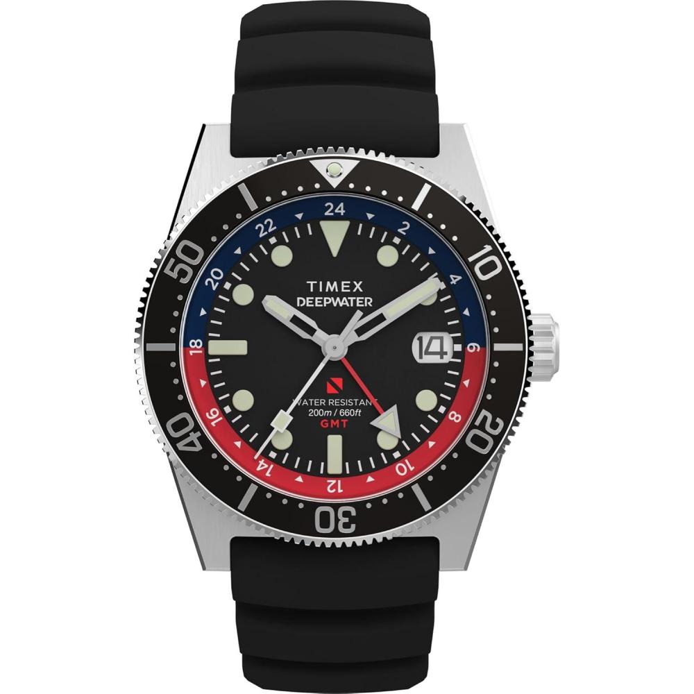 imageTimex Mens Deep Water Reef 41mm WatchBlackStainless SteelBlackRed