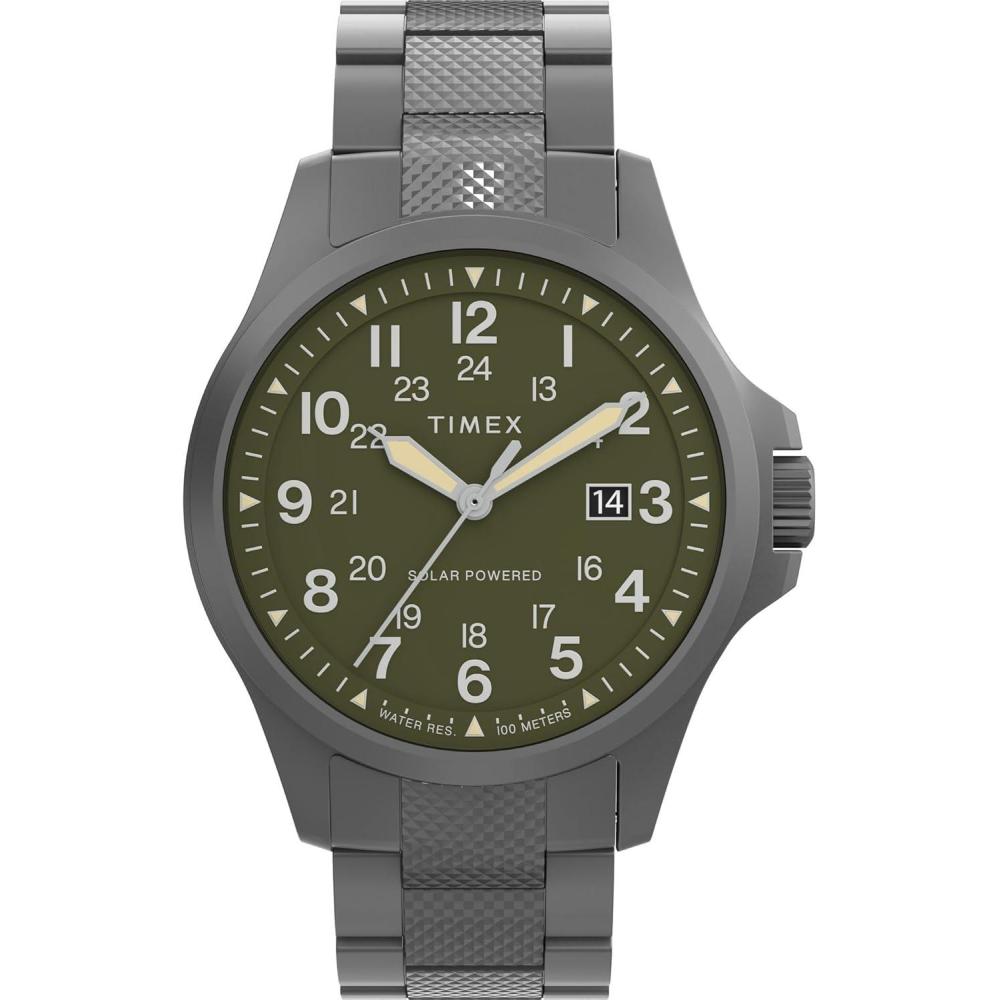 imageTimex Mens Expedition Field Solar 41mm Watch  Gunmetal Bracelet Green Dial Gunmetal Case