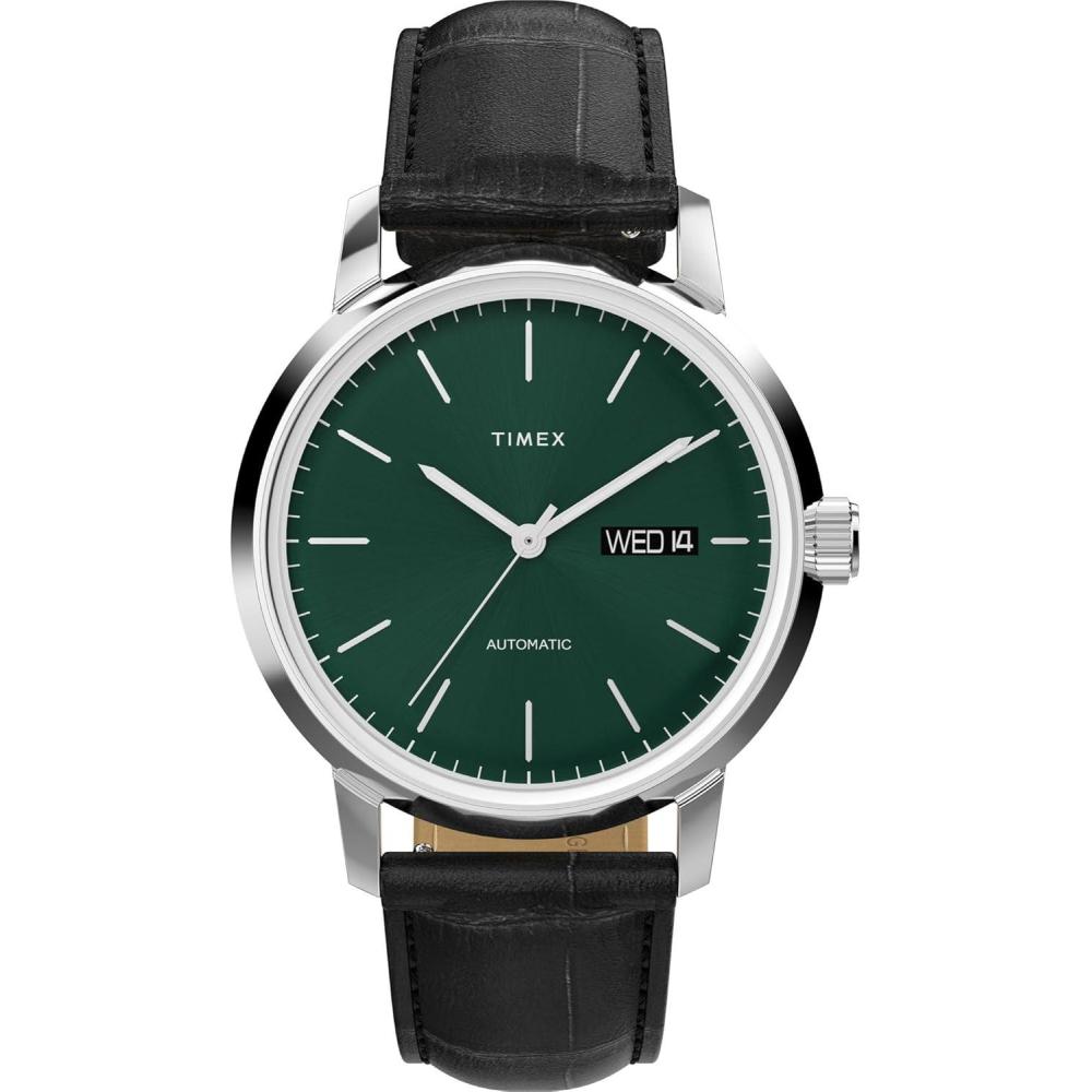 imageTimex Mens Marlin 38mm Watch  Black Strap Green Dial Stainless Steel Case