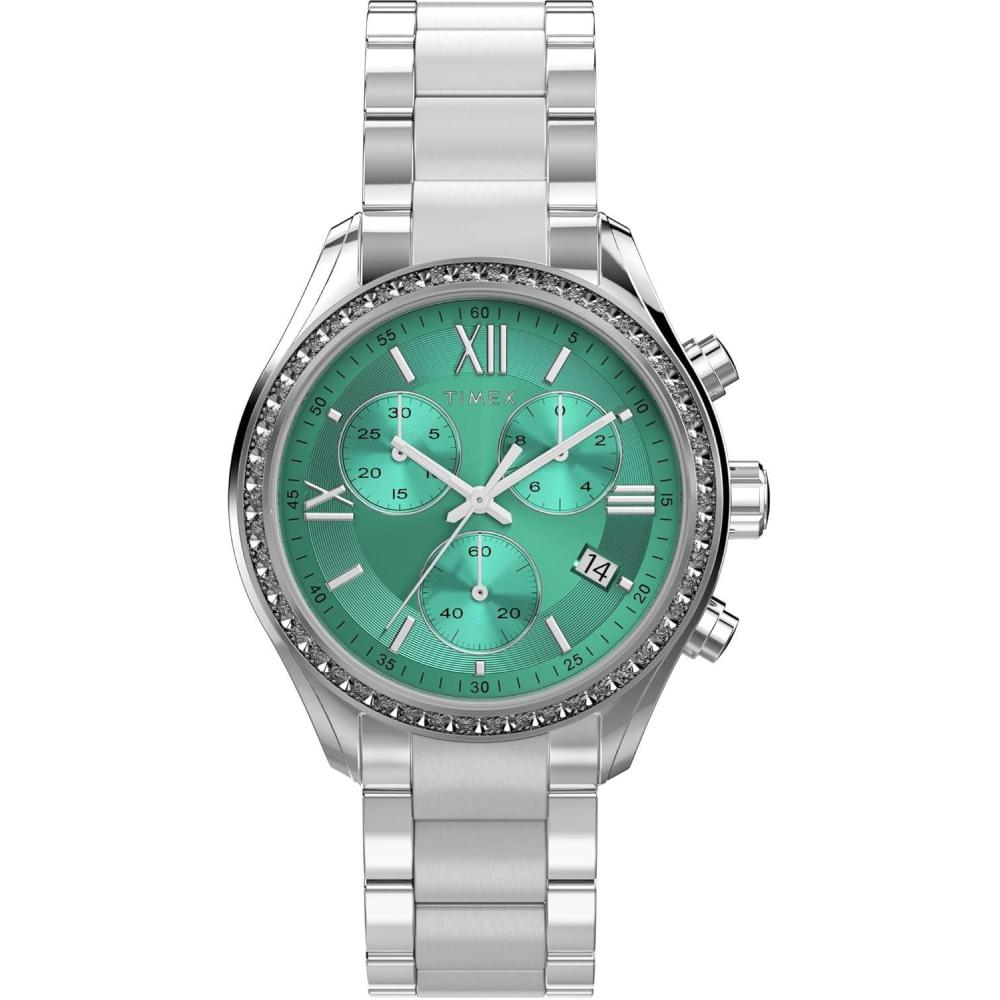 imageTimex Womens Chronograph 38mm Watch  SilverTone Bracelet Blue Dial SilverTone Case