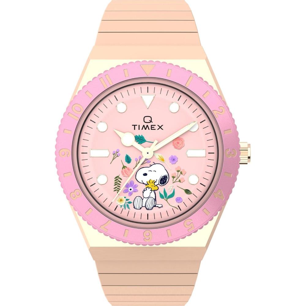 imageTimex Womens Peanuts Q 36mm Watch  Rose GoldTone Expansion Band Pink Dial Rose GoldTone Case