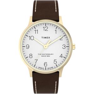 imageTimex Mens Waterbury Classic 40mm Watch  Brown Strap White Dial GoldTone Case