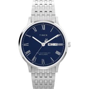imageTimex Mens Waterbury Classic 40mm Watch  Stainless Steel Bracelet Blue Dial Stainless Steel Case