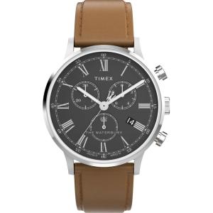 imageTimex Mens Waterbury Classic Chrono 40mm Stainless Steel Quartz Dress Watch with Leather StrapBrown
