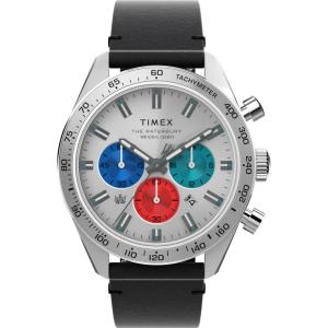 imageTimex Mens Waterbury Chronograph 41mm Watch  Black Strap Silver Dial Stainless Steel Case