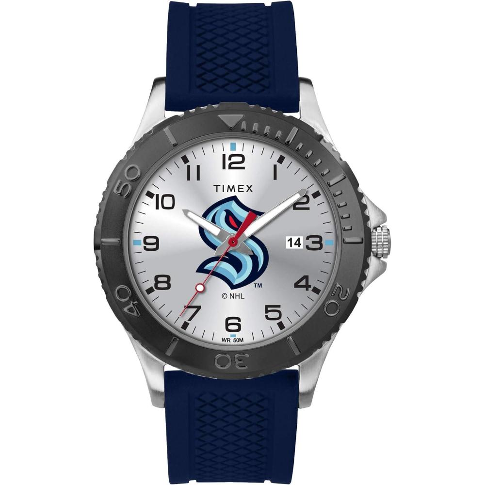 imageTimex NHL Mens 42mm Gamer WatchBlueSilverToneSilverToneBlack