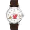 imageTimex Unisex Peanuts Waterbury Standard 40mm Watch  Brown Strap White Dial SilverTone Case