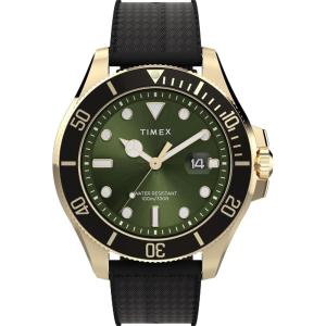 imageTimex Mens Harborside 42mm WatchBlackGoldToneGreen